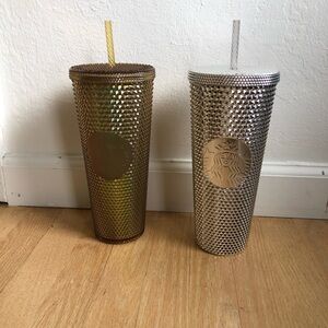 Starbucks venti cups studded Disney Disneyland Geometric  Gold silver set of 2